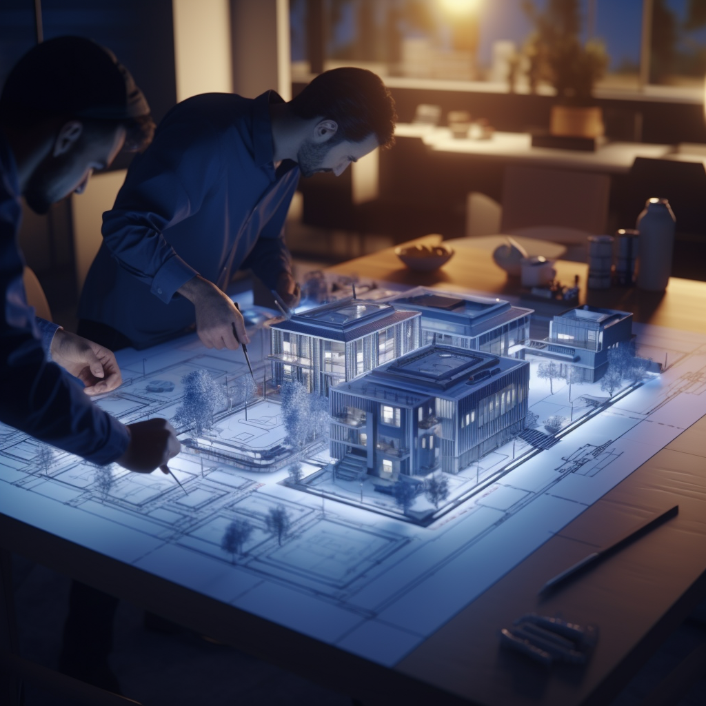 Modern Home Designers working on a blueprint of a modern home